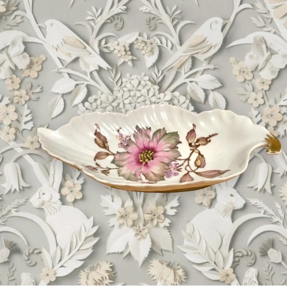 Gilt Trinket Tray Floral Porcelain Old Nuremberg Barvaria Germany